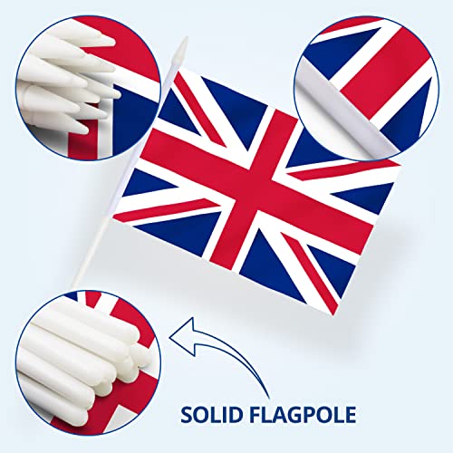 Mini Union Jack Flags - 12 Pack Handheld British Flags - 5.5x8 Inch with Stick