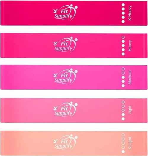 Fit Simplify Resistance Loop Exercise Bands - Set of 5 with Instruction Guide & Carry Bag