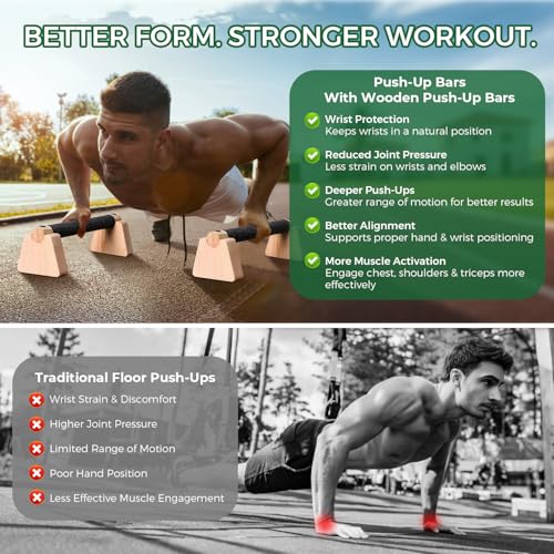 Wooden Parallettes Bars - Premium Push Up Handles for Strength & Balance - 25CM