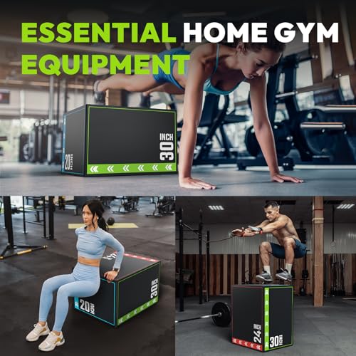 3-in-1 Plyo Box - Adjustable Height Foam Jump Training Equipment (20x24x30 inch)