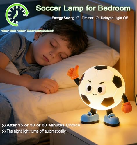Soccer Football Night Light - Silicone USB-C Rechargeable, 7 RGB Colors, Auto Timer - Brazil