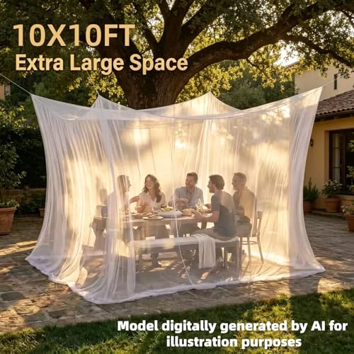 10x10 FT Outdoor Mosquito Netting for Camping Patio Garden - White