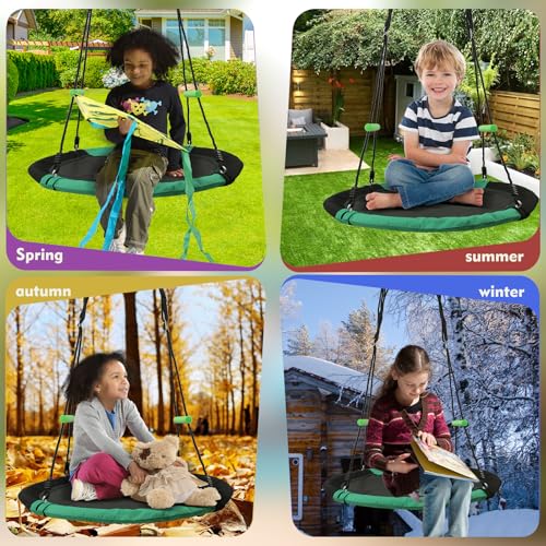 YSEJOMP 40 Inch Diameter Round Oxford Tree Saucer Swing with Handrails - Black and Dark Green