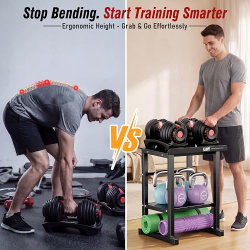 Adjustable Dumbbell Stand - 600LB Rack for Home Gym - Black Top