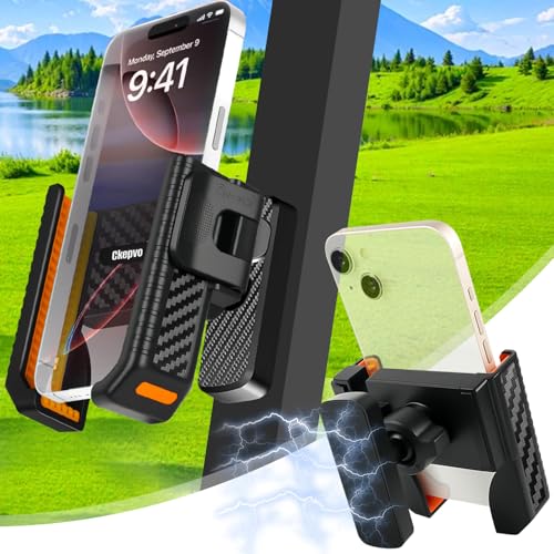 Yellow and Black Magnetic Golf Cart Phone Holder – 360° Rotation, Tool-Free Mount, Fits All Phones 4-7"