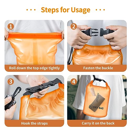 Zanhour 5L Waterproof Dry Bag Roll Top - Transparent Orange Kayak/Travel Bag