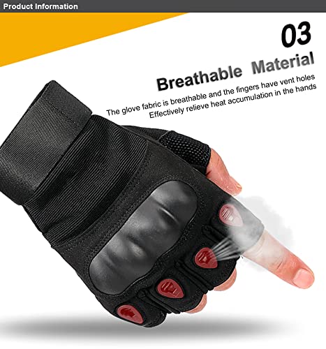 Fingerless Workout Gloves for Men - Knuckle Protection, Black, Large