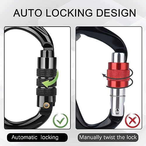 FVW CE Certified Auto Locking Carabiner 25kN 5620lbs Large D-Shaped Black