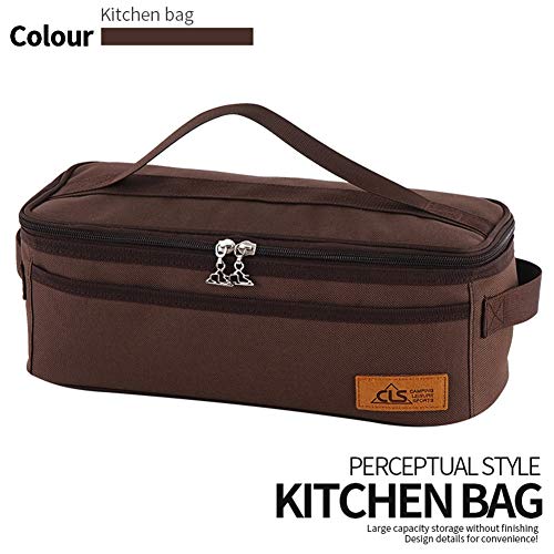 Camping Travel Cooking Utensils Organizer Bag with Net Pockets - Brown 13x5.1x4.9in Oxford Cloth Nylon