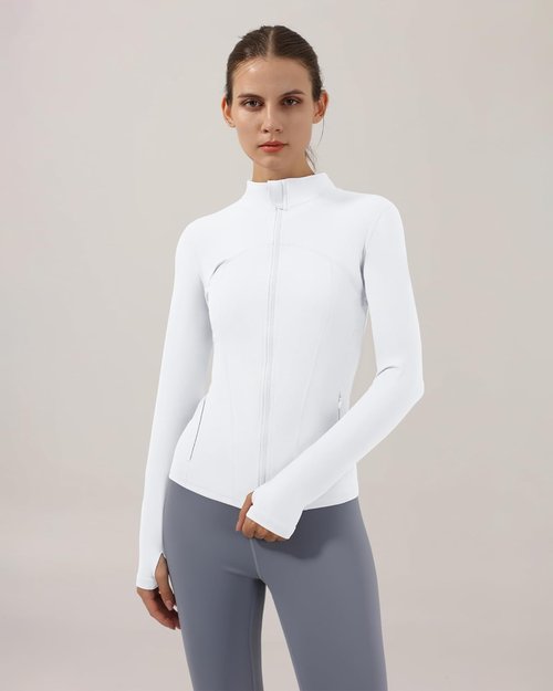 Gacaky Women's Slim Fit Yoga Jacket - Full Zip Athletic Track Jacket with Thumb Holes