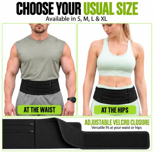 StashBandz Medium Running & Travel Belt with 3 Zipper Pockets & Water Bottle Holder