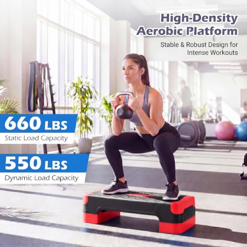 Adjustable Aerobic Step Platform with Risers & Resistance Bands - Red