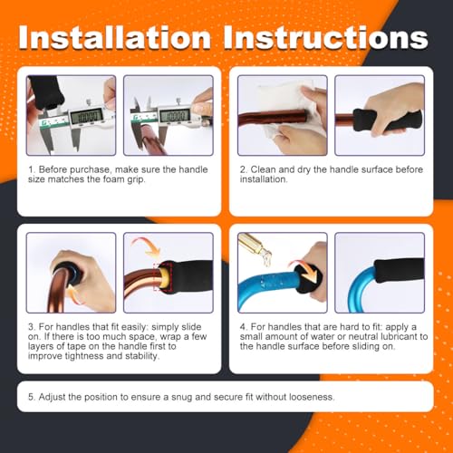 Non-Slip Foam Cane Handle Grips - 4-Pack Grey Replacement Covers