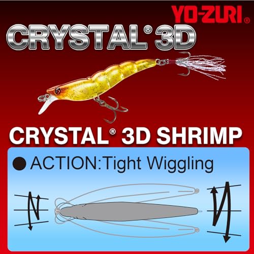 Duel Yo-Zuri Crystal 3D Shrimp Jerkbait with Holographic Tiger Shrimp Variation for Saltwater & Freshwater Fishing