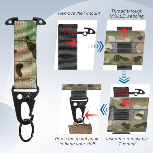 Tactical Molle Clips T-Mount Webbing Key Holder, 2 Pack Clash Hook