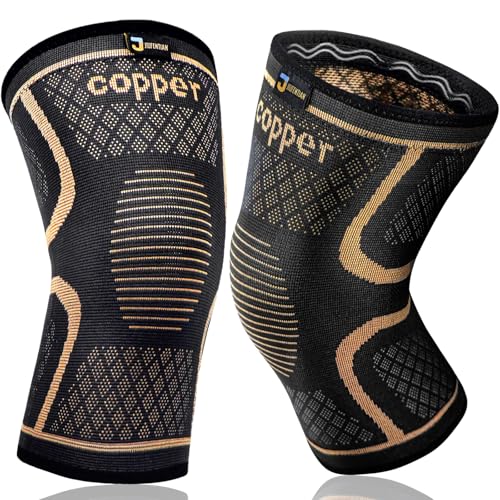 Copper Knee Brace Compression Sleeve for Pain Relief - 2 Pack, Large
