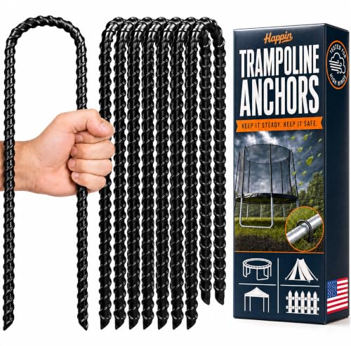12 Inch Heavy Duty Trampoline Anchor Kit - 8 U Stakes - Black
