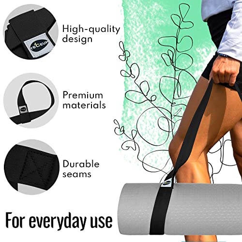 Yoga Mat Strap - Extra Soft Cotton Carrier Sling - Black, 64 IN