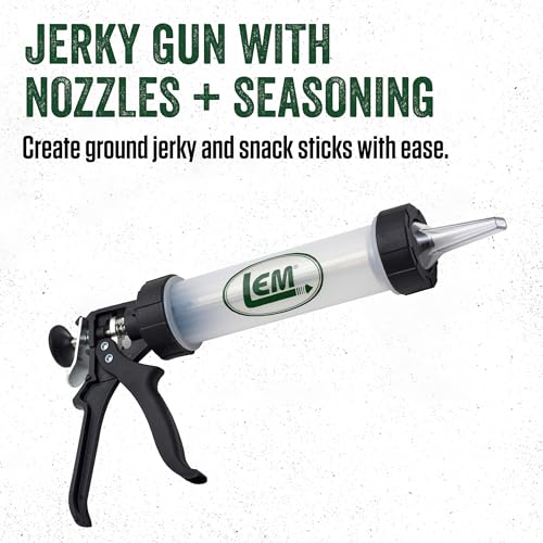 LEM Jerky Gun & Backwoods Seasoning (12 oz) – 3/4 lb Capacity, Includes 2 Nozzles
