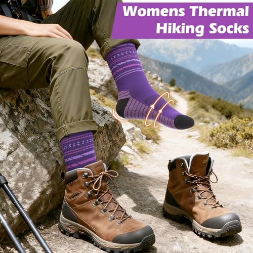 SEEKSOCK Colorful Merino Wool Crew Socks for Women Winter Hiking A1