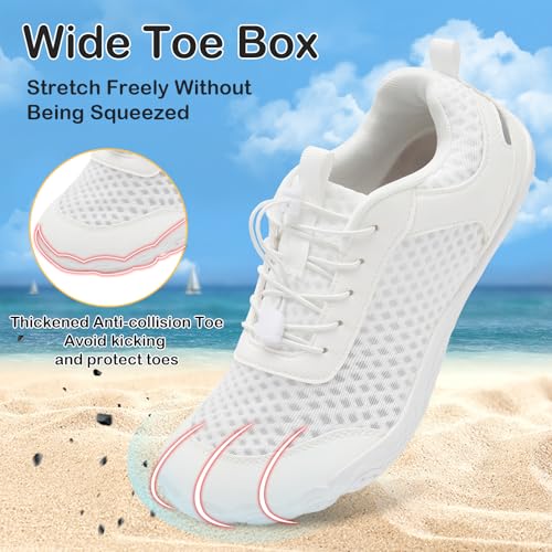 BARERUN Water Shoes Women Men 7.5 Women/6 Men White Quick-Dry Wide Toe Athletic