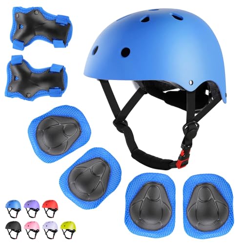 Kids Bike Helmet and Protective Gear Set - Blue, Size S (3-10 Years)