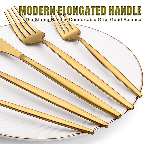 Terlulu 40 Piece Gold Silverware Set for 8 - Modern Flatware for Home & Restaurant
