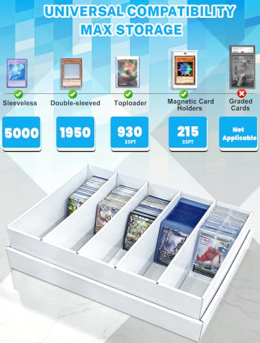 Odjas 5 Row Trading Card Storage Box - 6 Pack for 5000+ TCG & Sports Cards, Includes Dividers