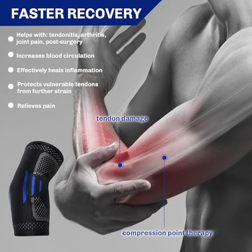 Compression Elbow Brace with Pads - Medium Black Sleeve for Pain Relief