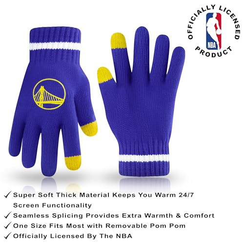 Youth NBA Knit Beanie Hat with Touch Screen Gloves - Golden State Warriors