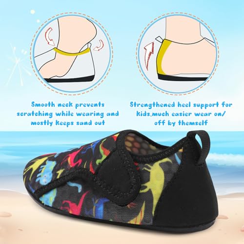 Kids Water Shoes Boys Girls Quick Dry Aqua Socks Non Slip Beach Surf Shoes - Dinosaur, Toddler 8-8.5
