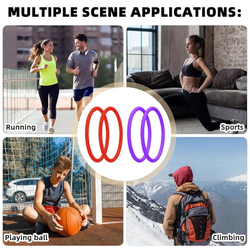 Patellar Tendon Support Straps - Silicone Knee Bands - 4 Pack (Red+Purple)
