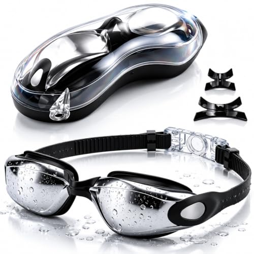 Swim Goggles with Anti-Fog Mirrored Lens and 180° Wide View