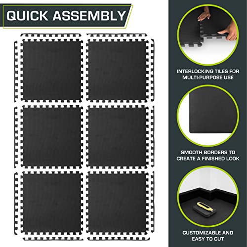 Extra Thick Exercise Puzzle Mat ¾-Inch - Black, 6 Tiles (24 SQ FT)
