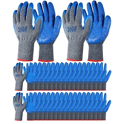 Haysandy 36 Pairs Large Rubber Latex Double Coated Gloves Blue Latex Rubber Hand Coated Safety Work Gloves for Construction Gardening for Men