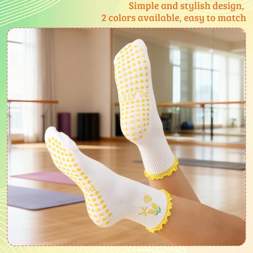 Non-Slip Pilates Yoga Socks - 2 Pairs - Green & Yellow