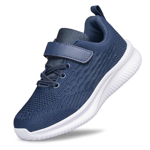 Arskyllen Boys Girls Sneakers - Lightweight Breathable Non-Slip Running Shoes, Navy Blue, 13 Little Kid