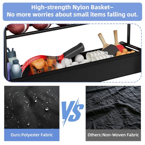 MWQ 4-Tier Basketball Rack Rolling Storage Cart for Basketballs, Footballs & Soccer - Indoor/Outdoor