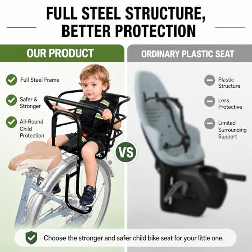 Rear Child Bike Seat with Foot Pedals & Handrail - Black