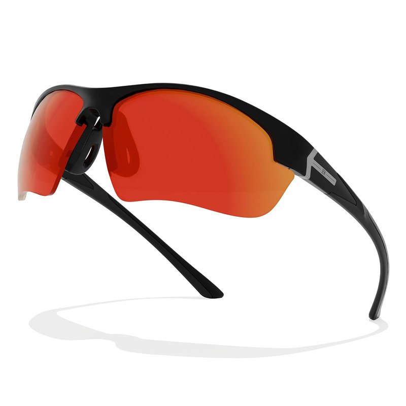 B.N.U.S Sports Sunglasses polarized UV Protection - Premium Lenses for Cycling, Running, Baseball, Rowing, Outdoor Adventures! (Black/Ruby Polarized, PC Lenses)