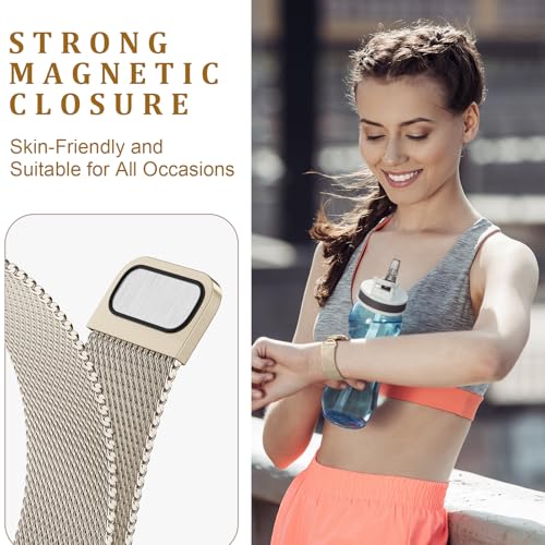 JKD Champagne Gold Metal Mesh Loop Strap for Fitbit Versa & Sense Smartwatches