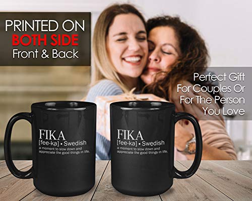 Bubble Hugs Fika Black 15 Oz Motivational Coffee Mug - Swedish Inspiration
