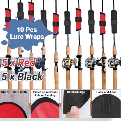Fishing Lure Wraps - 10 Pcs Hook Protectors in Black & Red