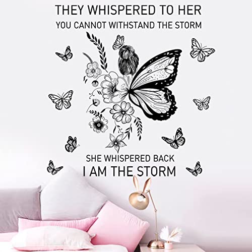 Inspirational Quote Wall Decal - Flower Vine & Butterfly Vinyl Wall Art