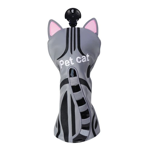 GOLTERS Golf Club Head Cover Cat Putter Headcover Blade Mallet Cover Driver Fairway Wood Elastic Bands Club Protection Fit Oversize Cover (1 3 5 Wood (Grey))