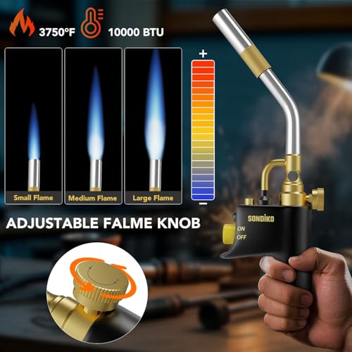Sondiko Propane Torch Head, High Intensity MAPP Torch Head Trigger Start Gas Torch, Plumbing Soldering Torch for Welding, Machine Maintenance, Barbecue