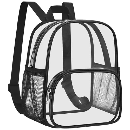 Clear Backpack for Stadiums - Medium Size Black - 11.5x9.5x6 In