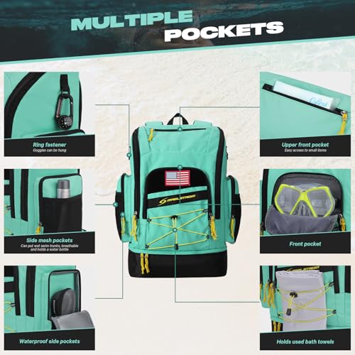 Waterproof Swim Backpack with Shoe Compartment - 35L Capacity