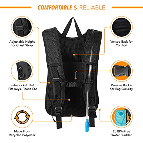 Vibe Festival Hydration Pack 2L Black – Leak Proof Hydropack for Men Women Teens