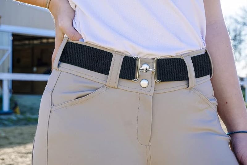 Elastic Equestrian Belt with Bit Buckle & Leather Key Strap - Black